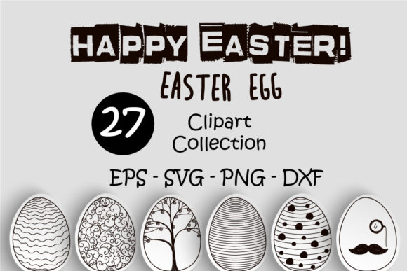 27 Doodle Easter Eggs Clipart Collection Graphics