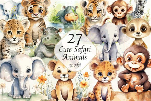 Baby Safari Animals Watercolor Graphics