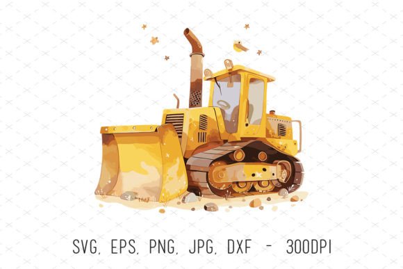Bulldozer Watercolor Baby Shower Graphics & Illustrations