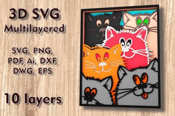 Cats 3D SVG Laser Cut Files for Wall Decor