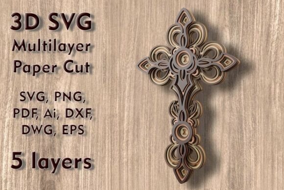 Cross 3D SVG Multilayer PaperCut Ornaments