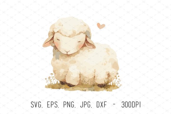 Cute Baby Lamb Sheep Watercolor Graphics