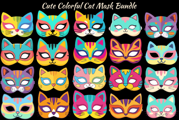 Cute Cat Mask Bundle Graphics for Branding
