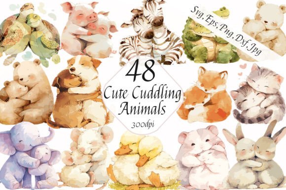 Cute Watercolor Animals Friends Graphics