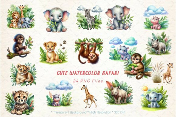 Cute Watercolor Safari Clipart Graphics