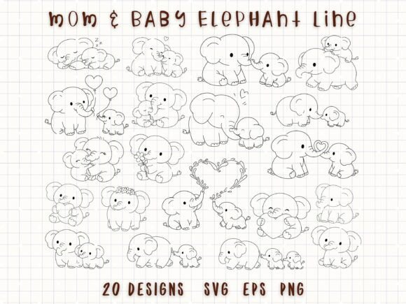 Elephant SVG Mom Baby Elephant Doodle Graphics