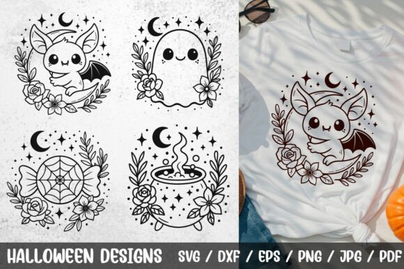 Floral Halloween Designs SVG Graphics & Illustrations