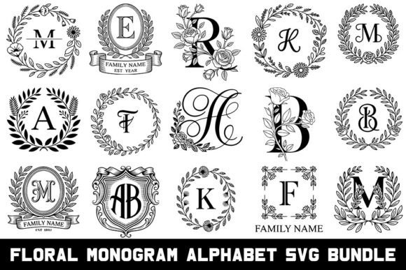 Floral Monograms SVG Bundle Graphics for Crafts