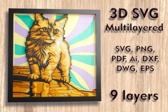 Ginger Cat 3D SVG Multilayered Cut Files for Laser Cutting & Wall Decor