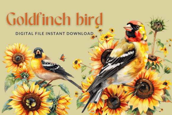 Goldfinch Sunflowers Watercolor Clipart: A Graphic Asset for Branding and Marketing