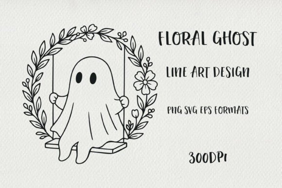Hand-Drawn Floral Ghost Illustration: Graphics & Illustrations