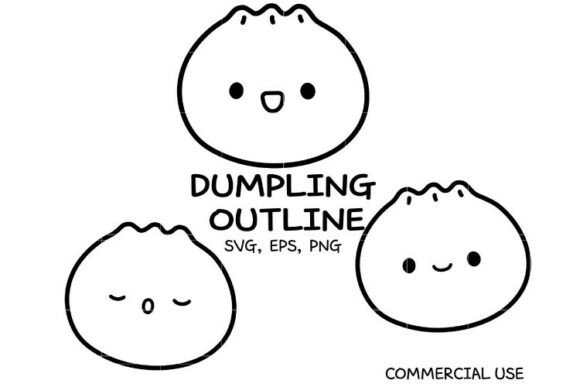 Kawaii Dumpling Outline Clipart Bundle