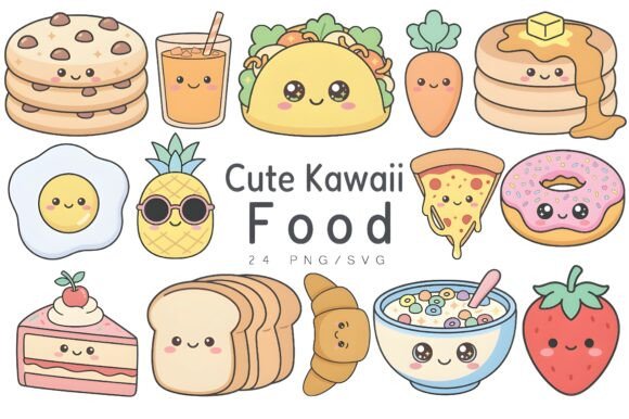 Kawaii Food Clipart Bundle Graphics