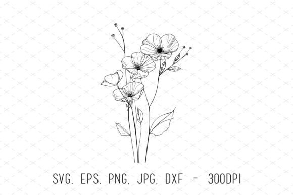 Line Drawing Flowers Vector Svg Clipart for Branding