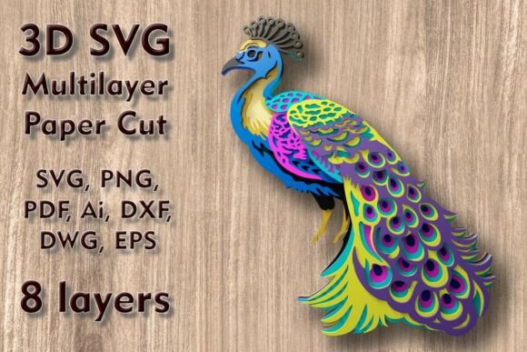 Peacock 3D SVG Multilayer PaperCut Ornaments