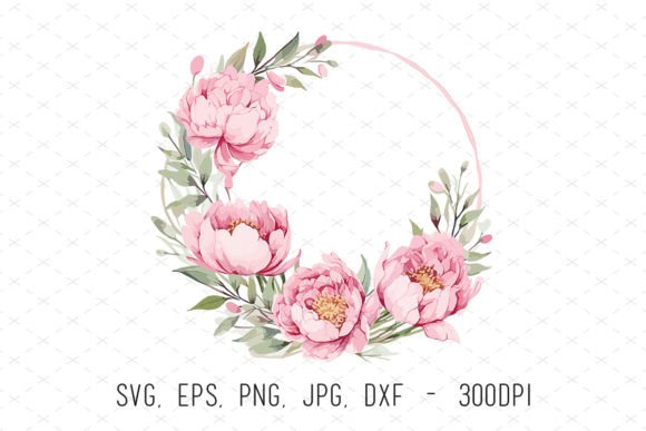 Pink Peonies Watercolor Floral Frame Svg Graphics