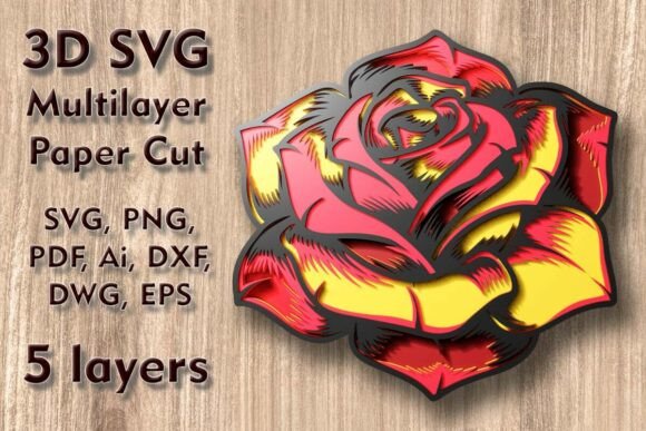 Rose 3D SVG Multilayer Paper Flowers