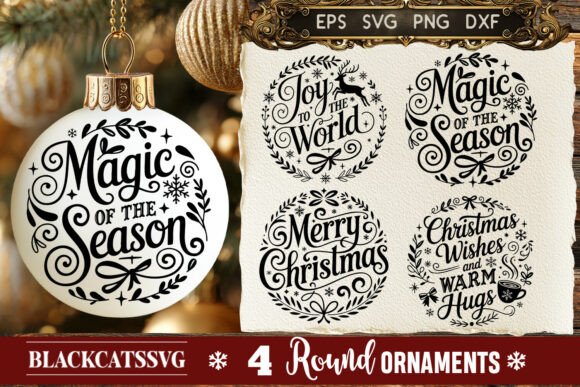 Round Christmas Ornament SVG 4 Designs