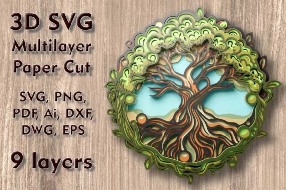 Tree of Life Multilayer PaperCut Files: 3D SVG for Shadow Boxes