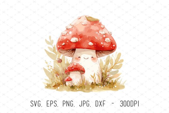 Watercolor Mushrooms Baby Shower Clipart: Graphics & Illustrations