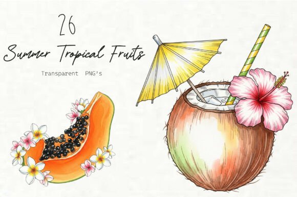 Watercolor Summer Tropical Fruits Graphics